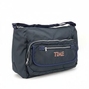 VTG 90s TIME Magazine Promo Messenger Bag Shoulder Tote Blue Nylon Travel Gym
